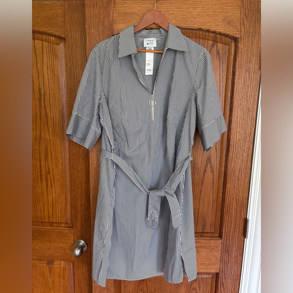 Akris Punto Black and White Striped Shirt Dress